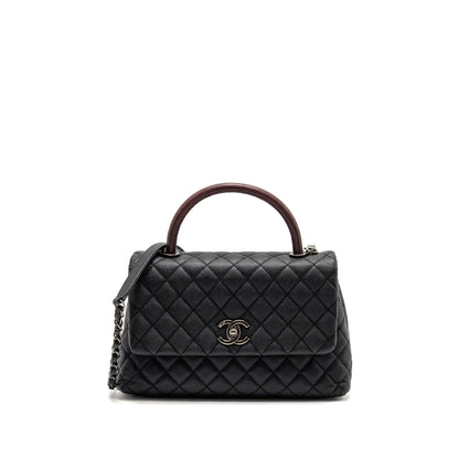 Chanel Medium Coco Handle Flap Bag Lizard Embossed Handle Caviar Black Ruthenium Hardware