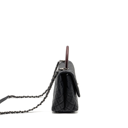 Chanel Medium Coco Handle Flap Bag Lizard Embossed Handle Caviar Black Ruthenium Hardware