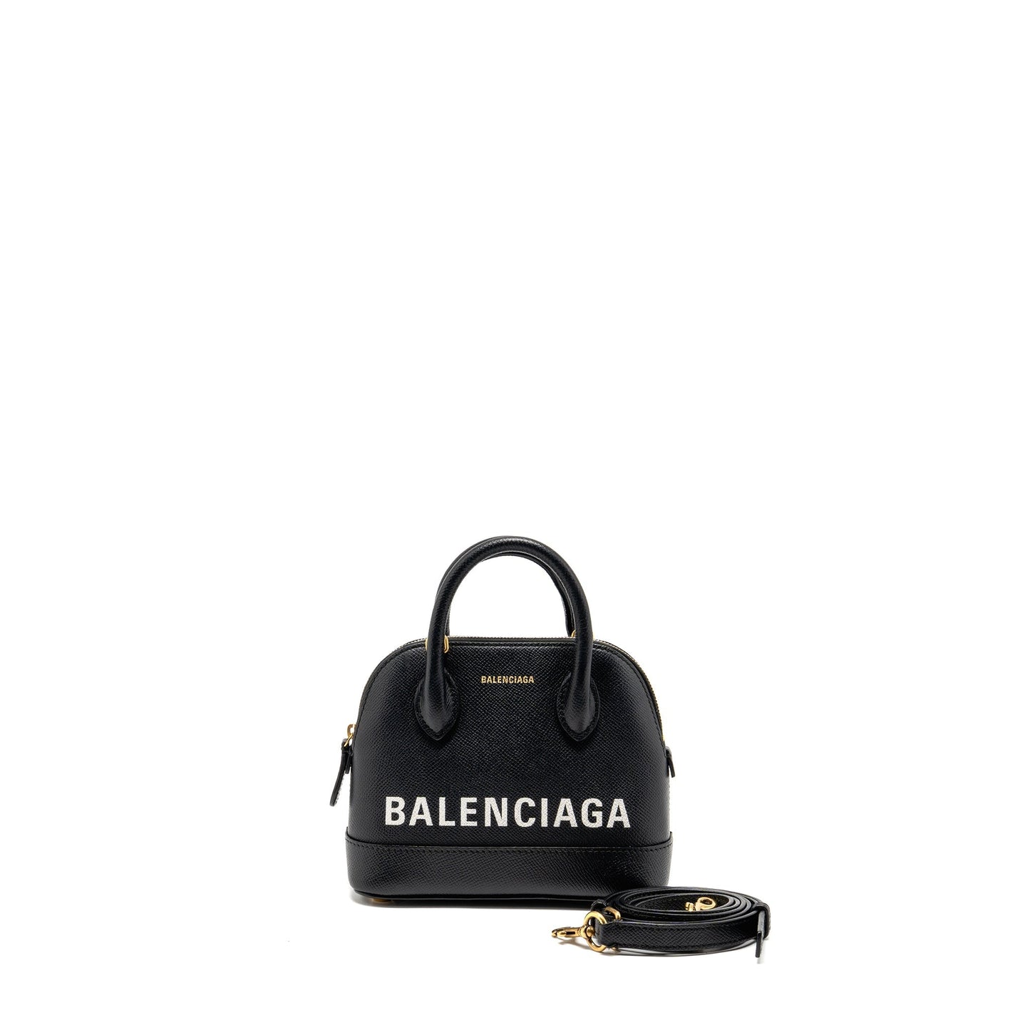 Balenciaga Ville Graffiti Top Handle Bowling Purse Grained Calfskin Black/White