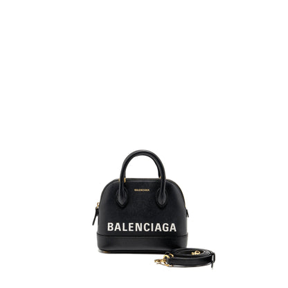 Balenciaga Ville Graffiti Top Handle Bowling Purse Grained Calfskin Black/White