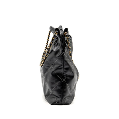 Chanel Medium 22 Bag White Stitching Calfskin Black GHW (Microchip)