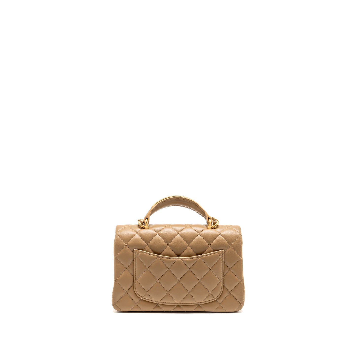 Chanel Top Handle Mini Rectangular Lambskin Dark Beige GHW (Microchip)