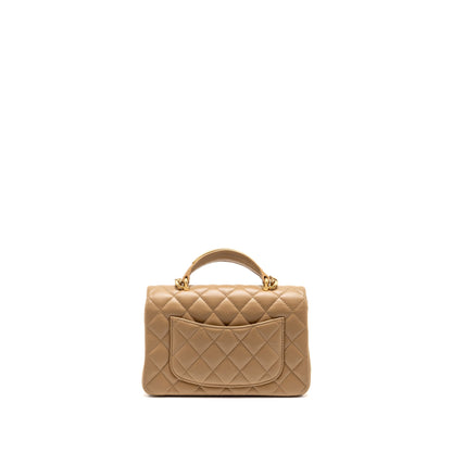 Chanel Top Handle Mini Rectangular Lambskin Dark Beige GHW (Microchip)