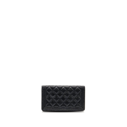 Chanel Boy Long Wallet Shiny Grained Calfskin Black SHW