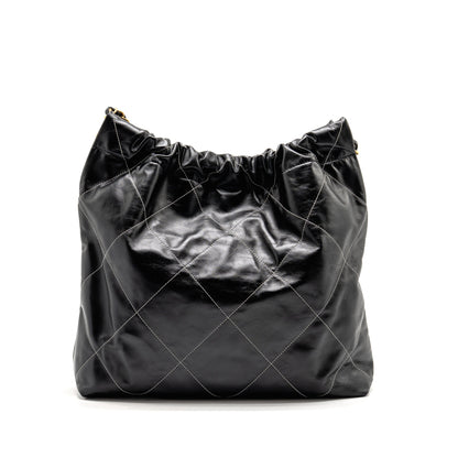 Chanel Medium 22 Bag White Stitching Calfskin Black GHW (Microchip)