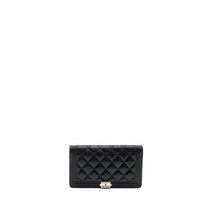 Chanel Boy Long Wallet Shiny Grained Calfskin Black SHW
