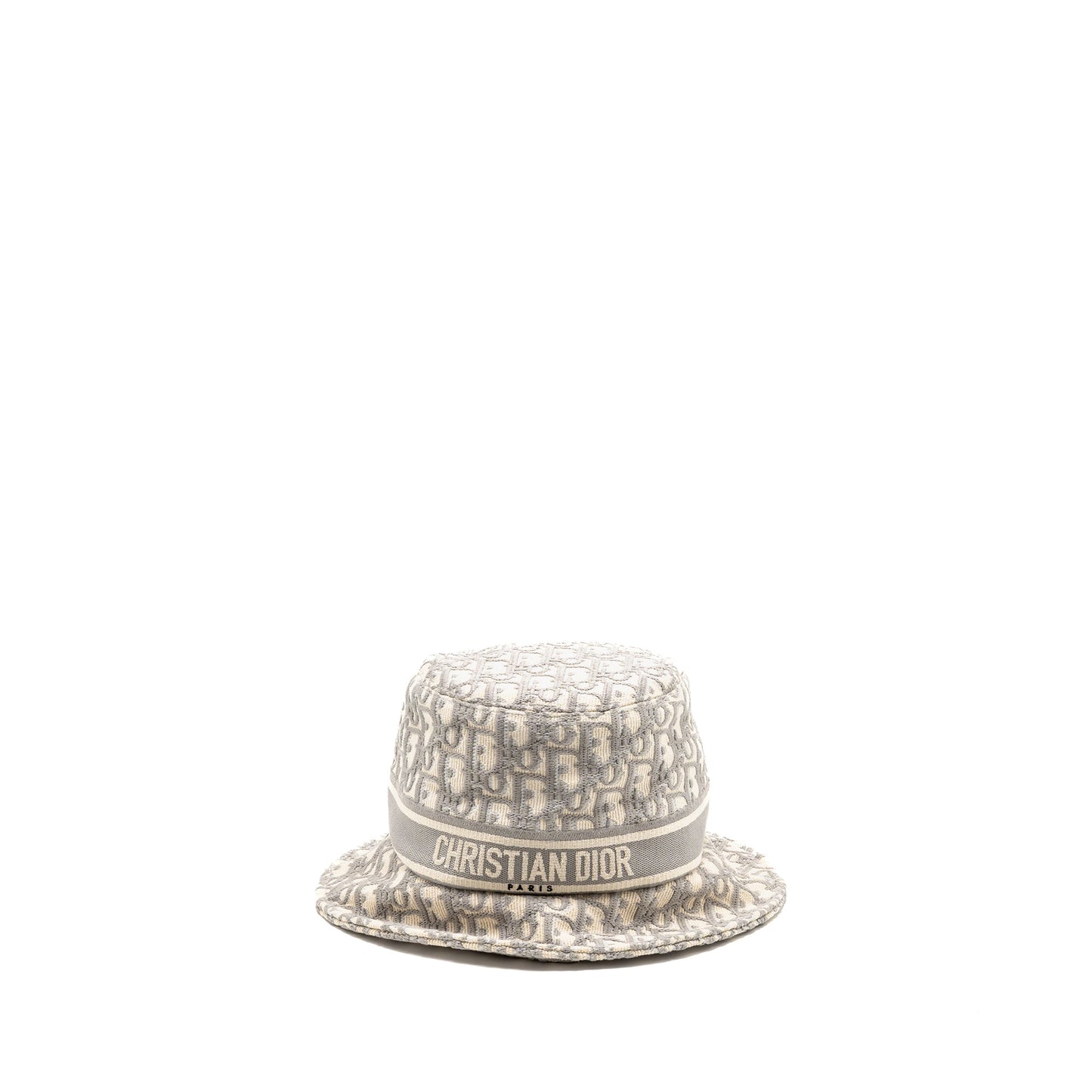 Dior Size 58 Oblique Small Brim Bucket Hat Cotton White/Gray