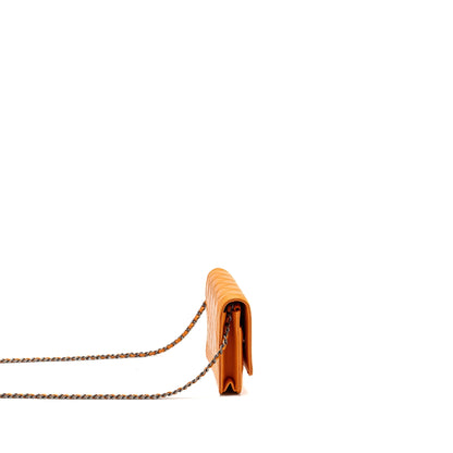 Chanel boy wallet on chain lambskin orange ruthenium silver hardware