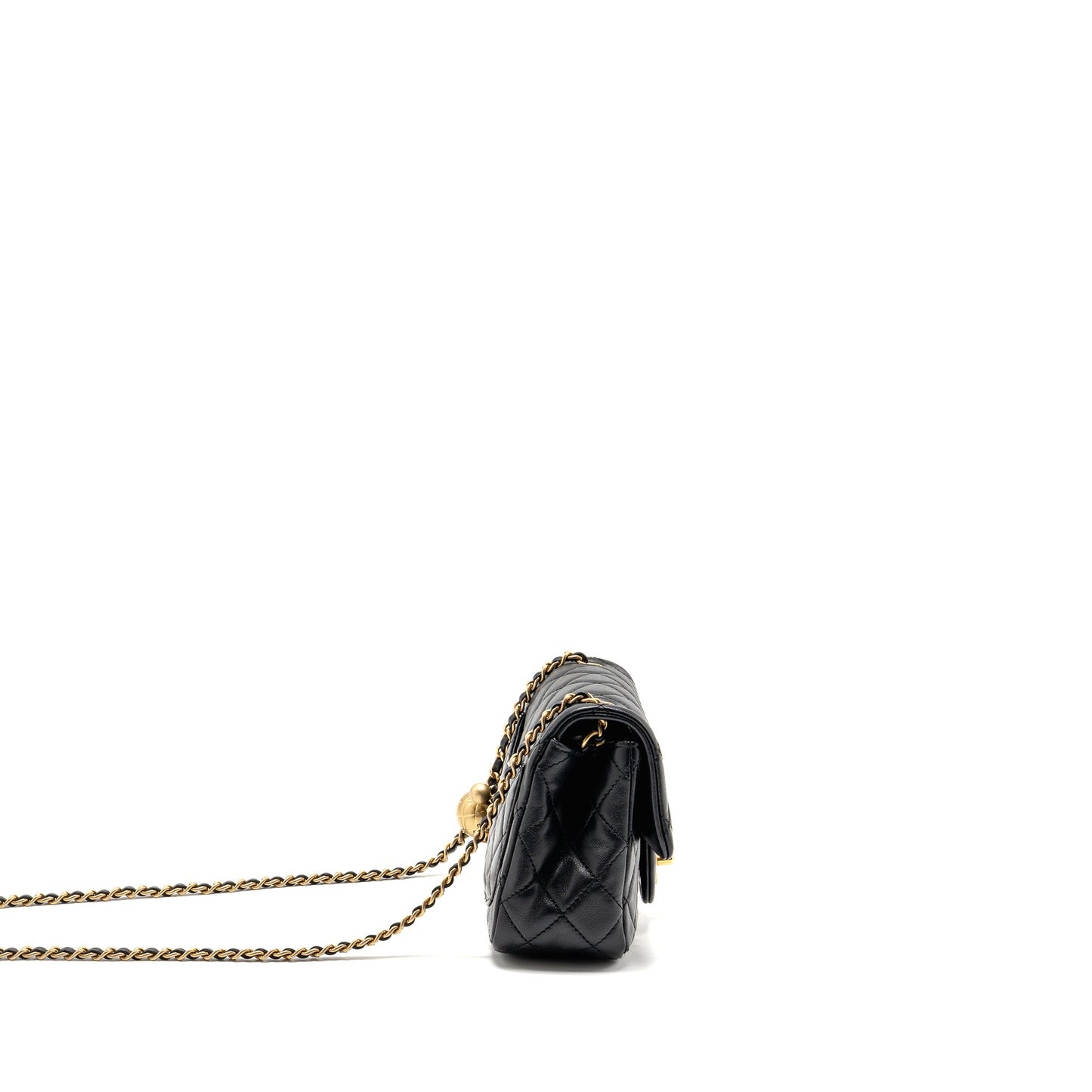 Chanel Pearl Crush Mini Square Flap Bag Lambskin Black GHW (microchip)