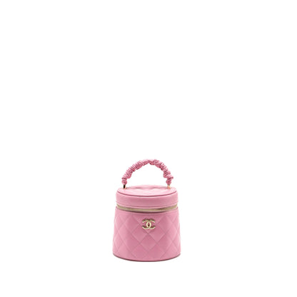 Chanel Top Handle Round Vanity Case Lambskin Pink LGHW