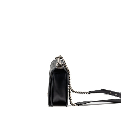 Chanel New Medium Boy Bag Calfskin Black Ruthenium Hardware
