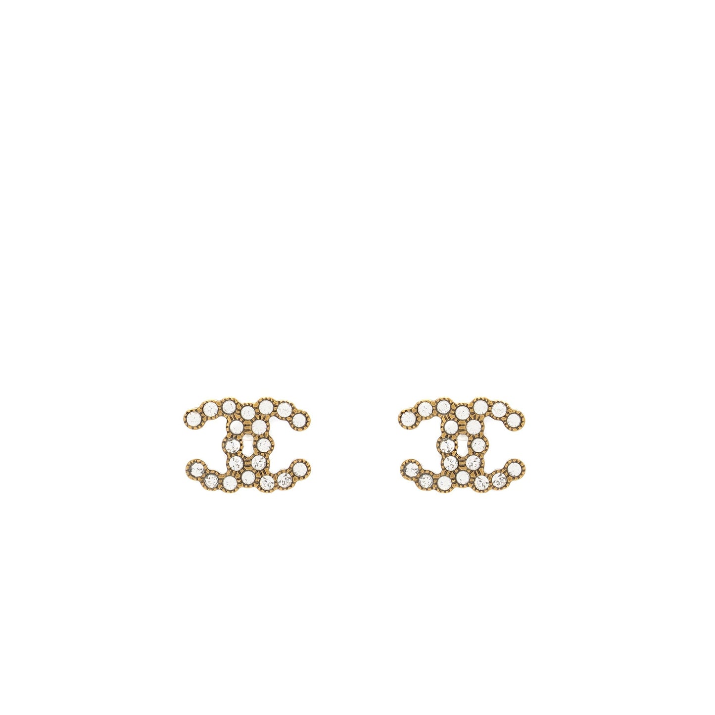 Chanel CC Logo Earrings Crystal Gold Tone