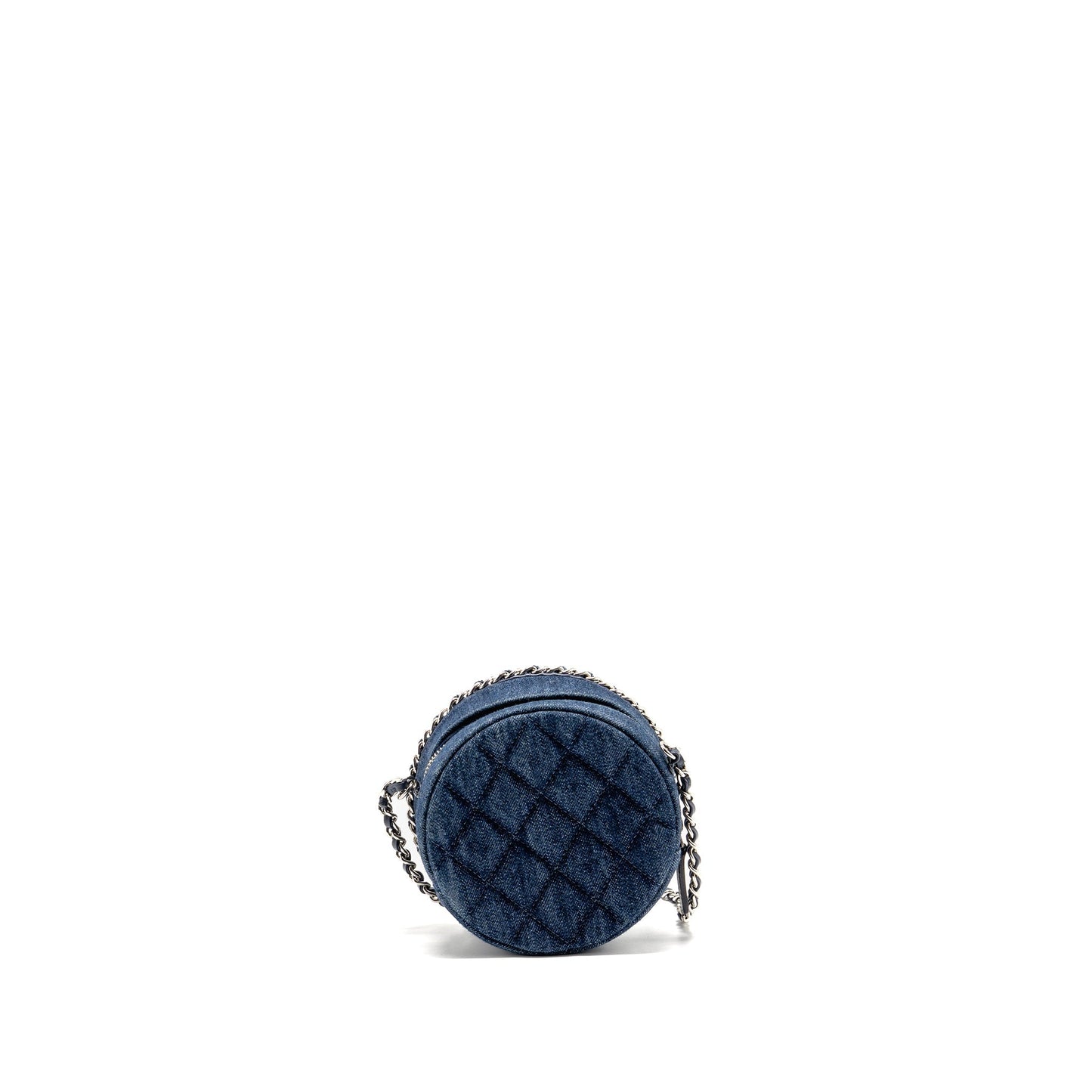 Chanel CC Quilted Round Clutch with Chain Denim Dark Blue SHW