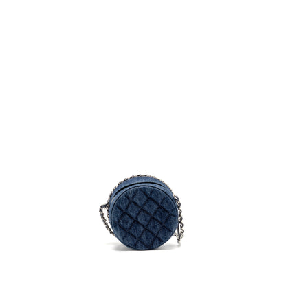 Chanel CC Quilted Round Clutch with Chain Denim Dark Blue SHW