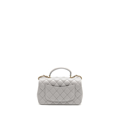 Chanel top handle mini rectangular flap bag lambskin light grey LGHW (Microchip)