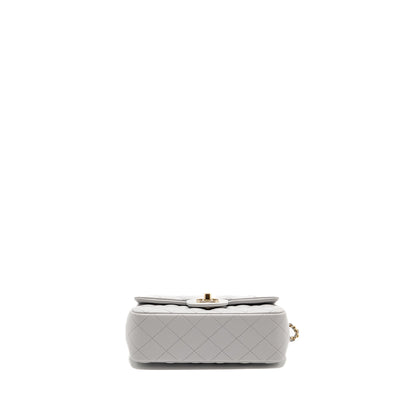 Chanel top handle mini rectangular flap bag lambskin light grey LGHW (Microchip)