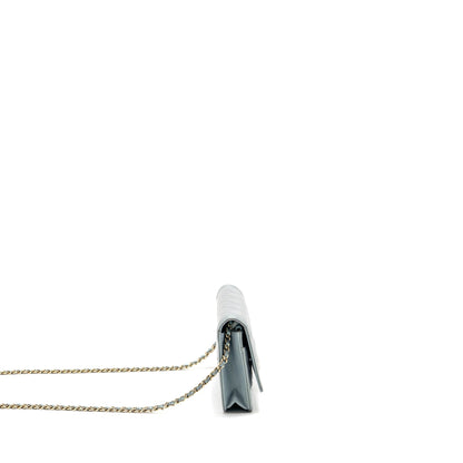 Chanel Boy Wallet on Chain Patent Calfskin Iridescent Light Blue LGHW