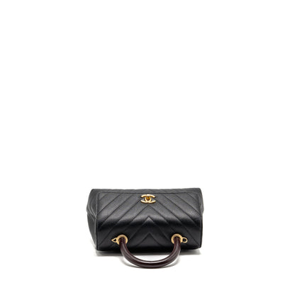 Chanel small coco handle with lizard embossed handle chevron caviar black GHW