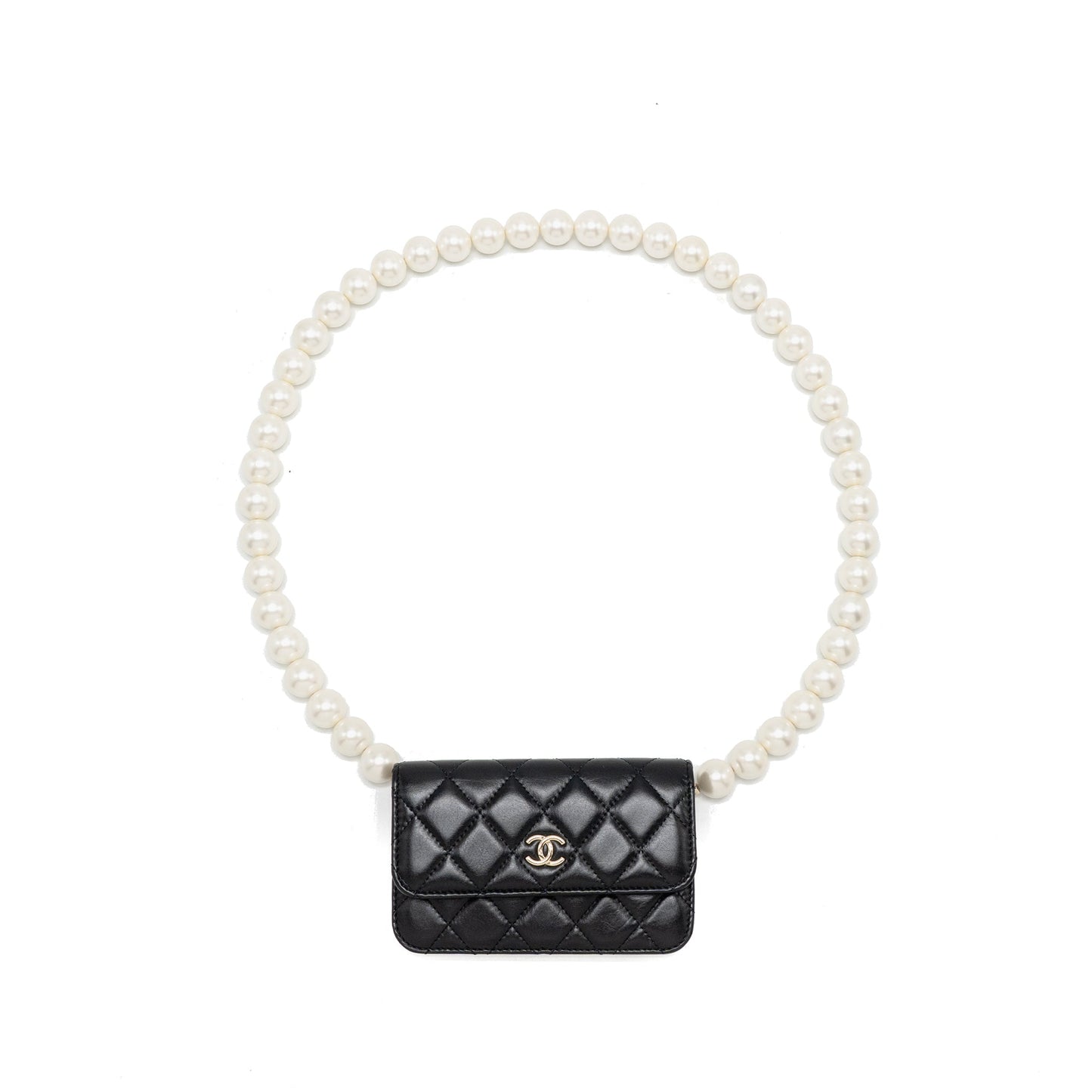 Chanel Card Holder with Maxi Pearls Chain Lambskin Black LGHW