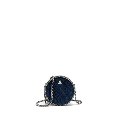 Chanel CC Quilted Round Clutch with Chain Denim Dark Blue SHW