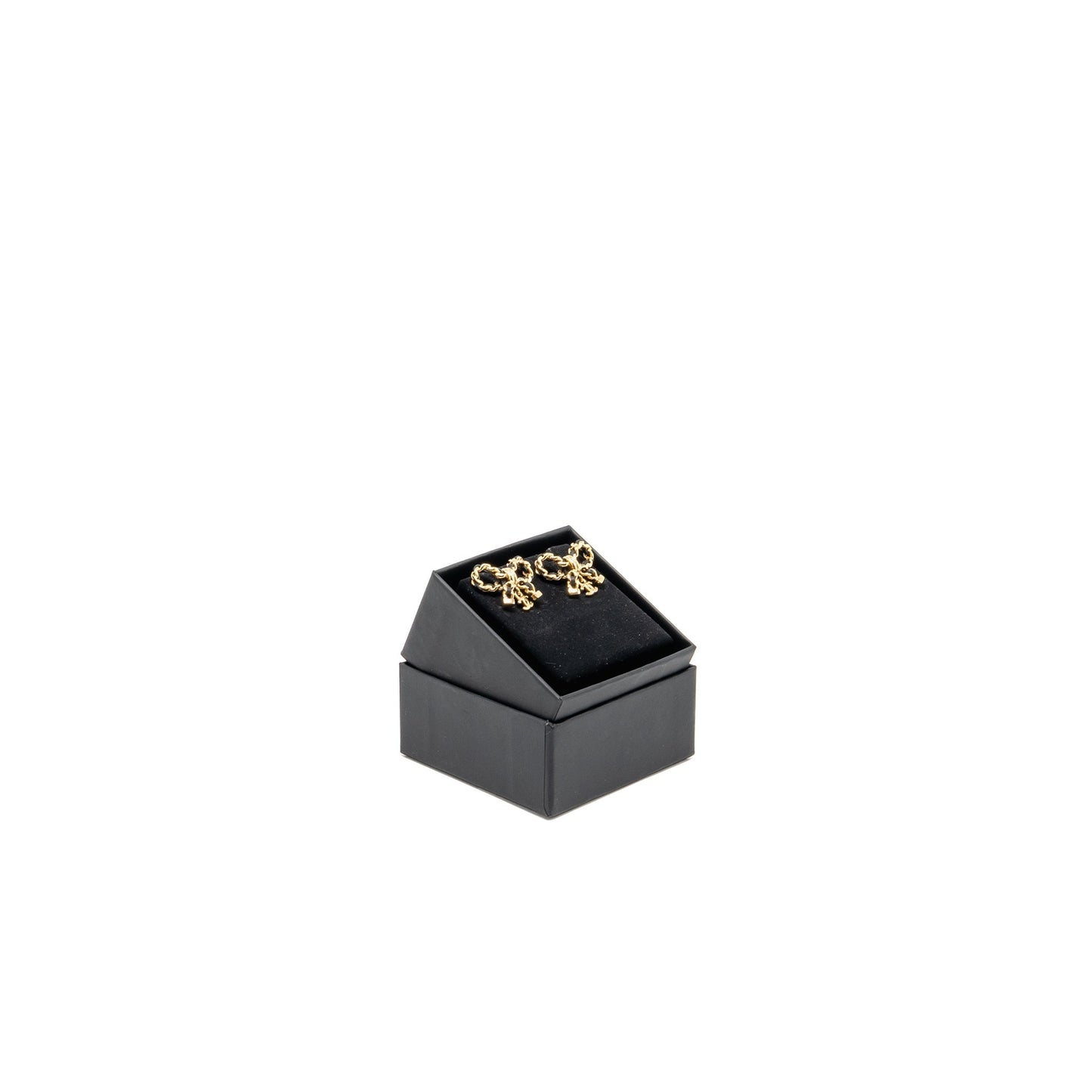 Chanel Leather Weave Bow Earrings Black Gold Tone