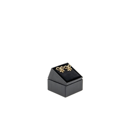 Chanel Leather Weave Bow Earrings Black Gold Tone