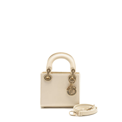 Dior Mini Lady Dior Lizard with Crystal White
