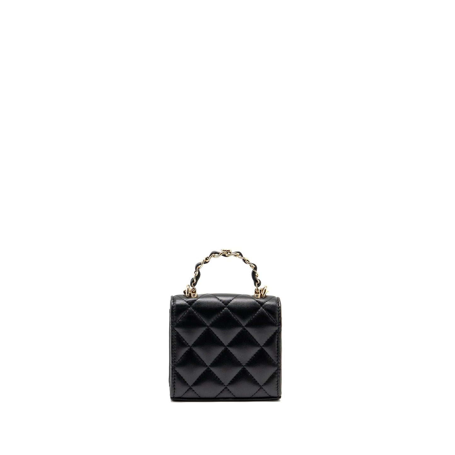 Chanel Detailed Top Handle Mini Clutch with Chain Lambskin Black LGHW (Microchip)