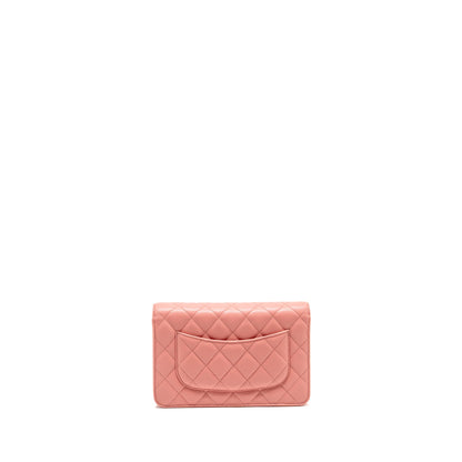 Chanel classic wallet on chain caviar pink LGHW (microchip)