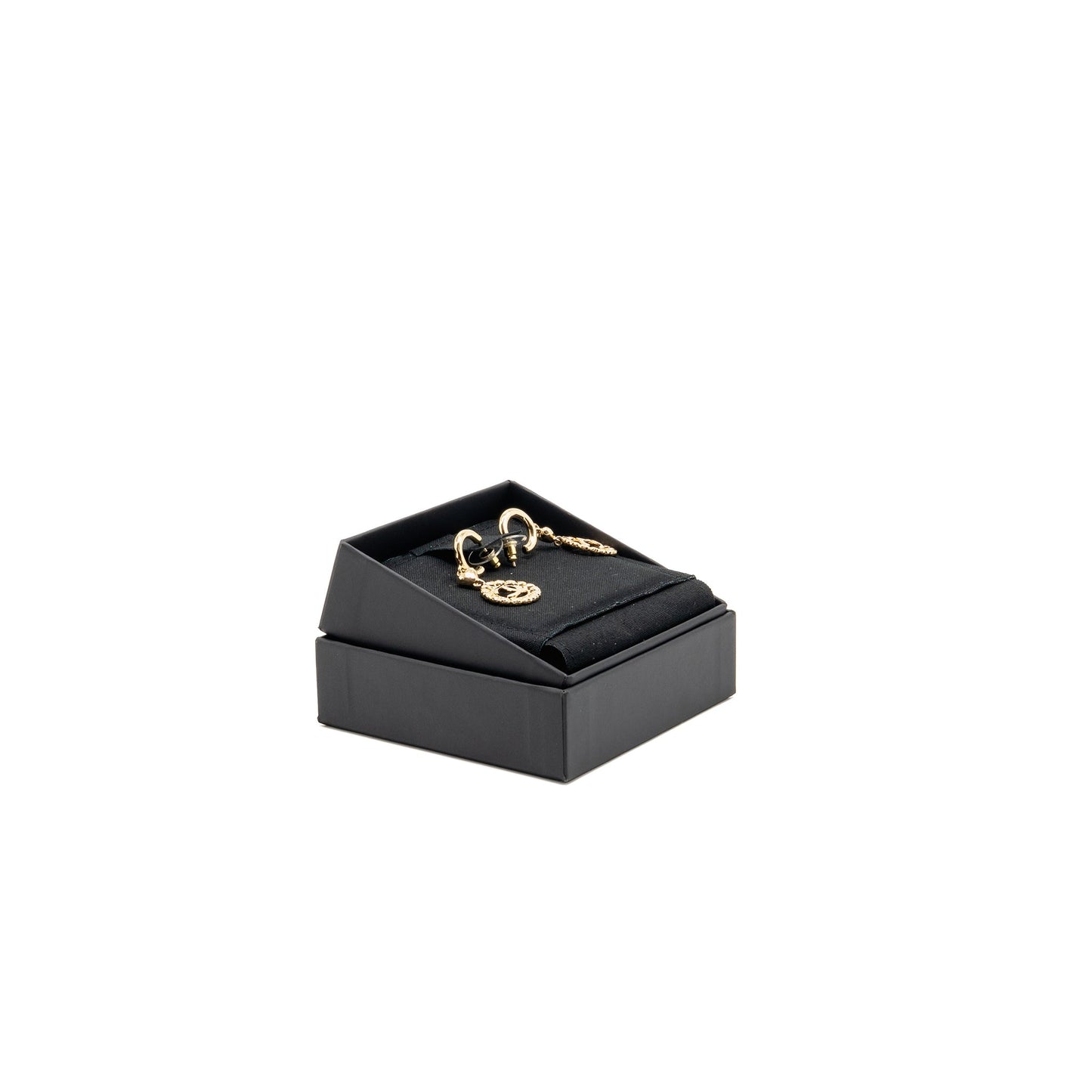 Chanel Heart Circle CC Drop Earrings Light Gold Tone