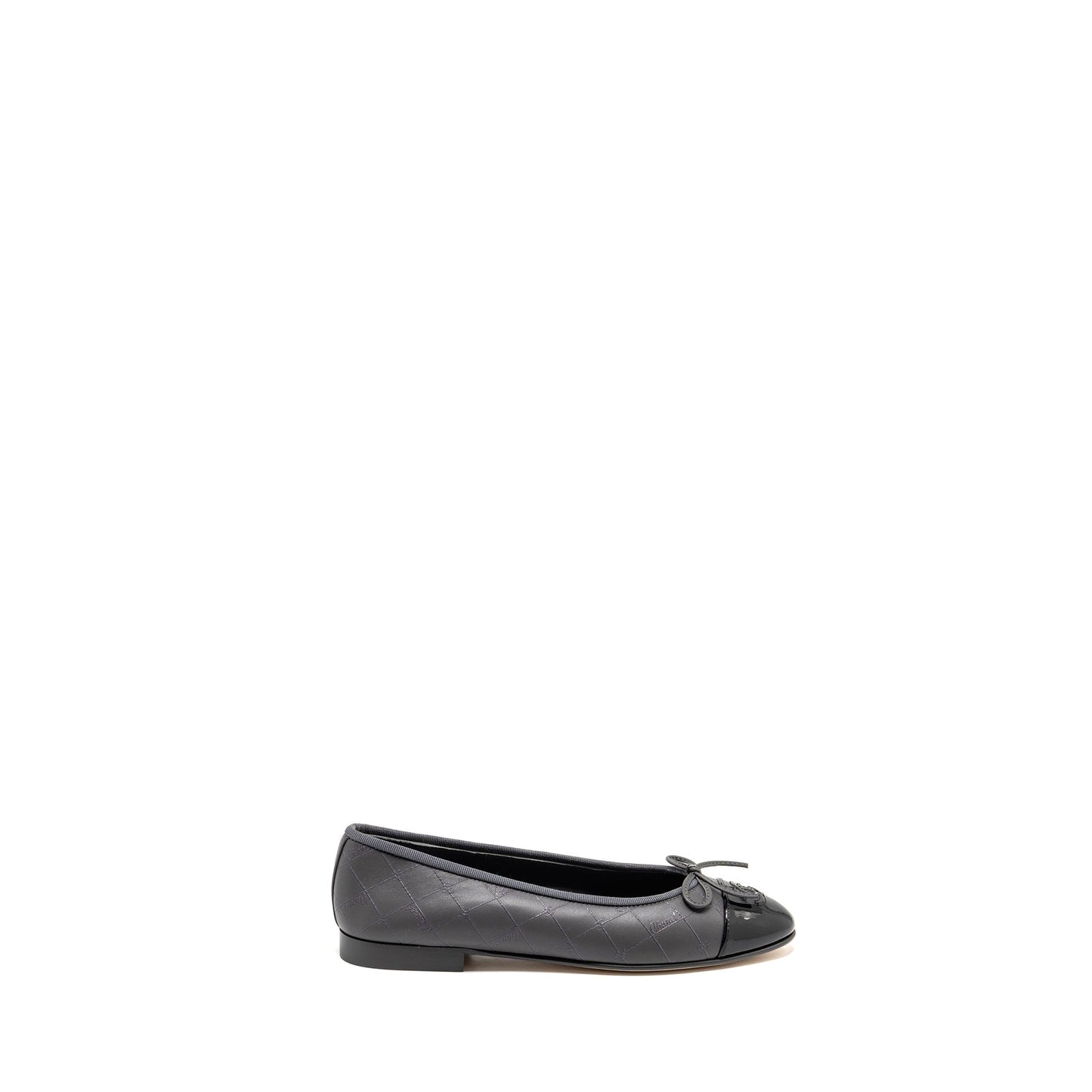Chanel Size 37.5 Ballet Flats Lambskin/Patent Grey/Black