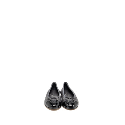 Chanel Size 37.5 Ballet Flats Lambskin/Patent Grey/Black