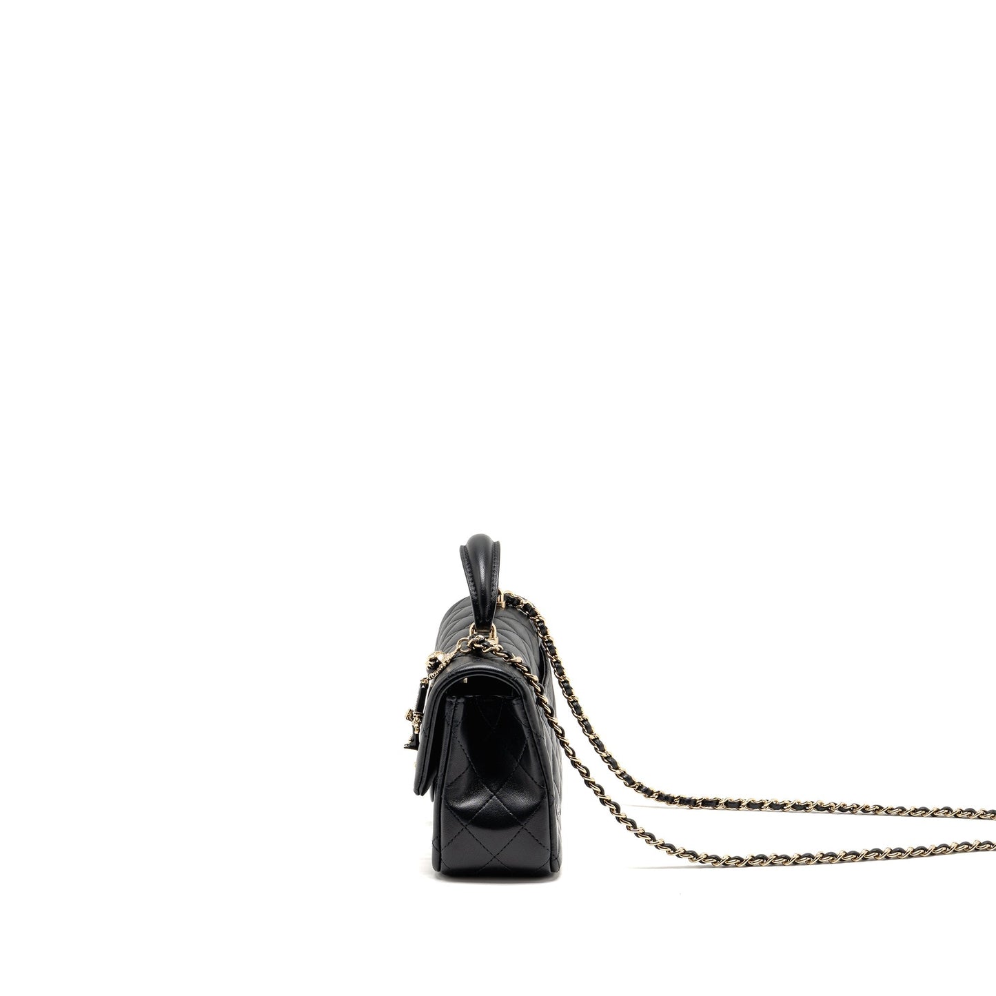 Chanel Top Handle Mini Rectangular with Detailed Charm Lambskin Black LGHW (Microchip)