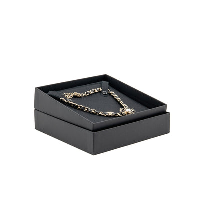 Chanel Flower Choker/Necklace Pearl/Crystal/Leather Gold Tone