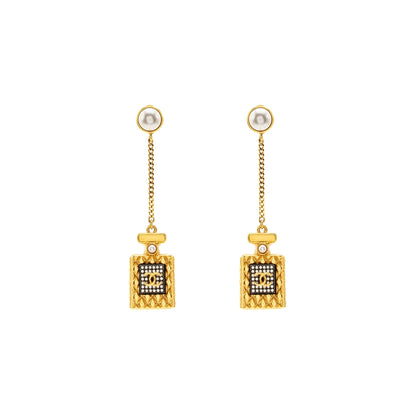 Chanel No.5 Perfume Bottle Drop Earrings Pearl/Crystal Gold Tone