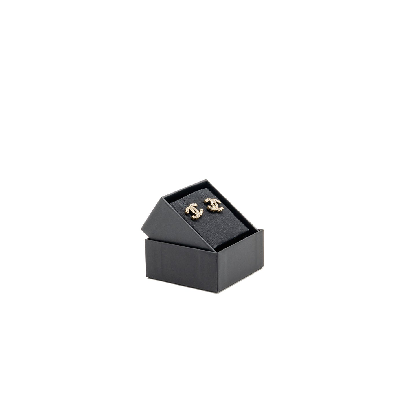 Chanel CC Logo Earrings Crystal Gold Tone