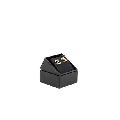 CHANEL 23B CC Logo with Crystal Earrings Light Gold Tone