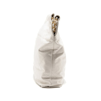 Chanel Large 22 Bag Shiny Calfskin White GHW (microchip)