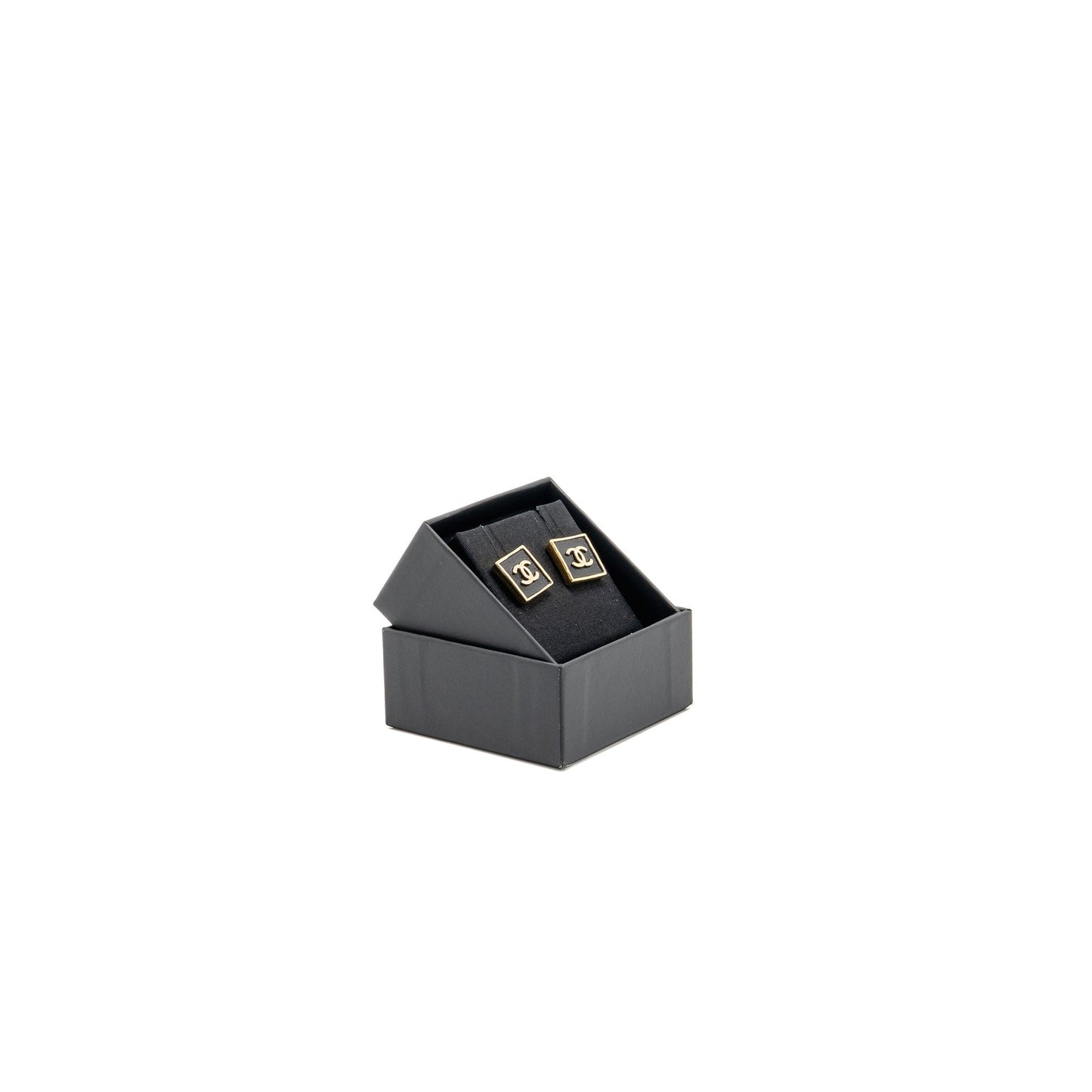Chanel Square CC Logo Earrings Gold Tone