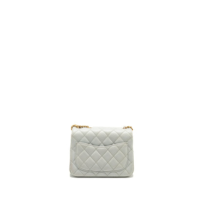 Chanel Camellia Adjustable Chain Mini Square flap bag Lambskin light grey GHW (microchip)