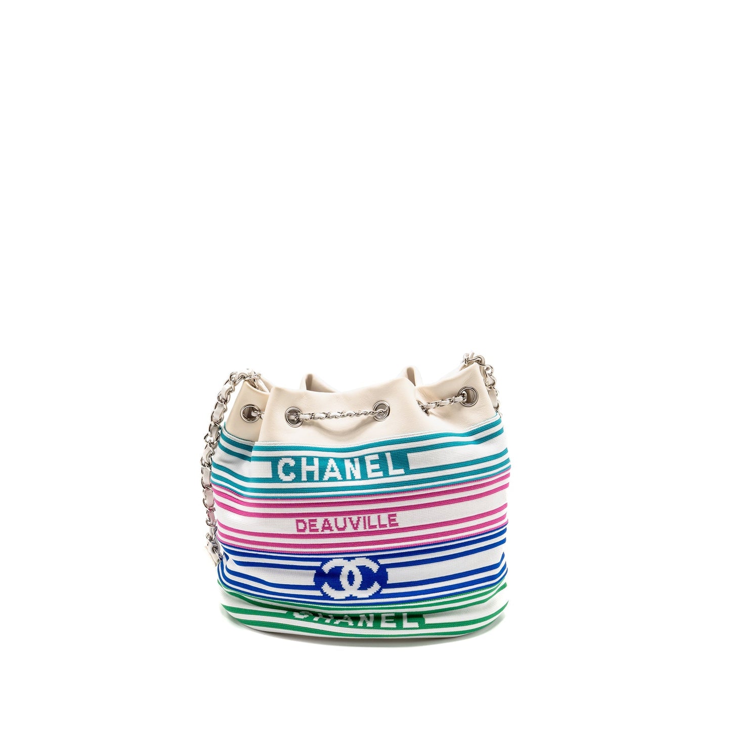 Chanel Venice Biarritz Drawstring Bucket Bag Fabric/Lambskin White/Multicolour SHW