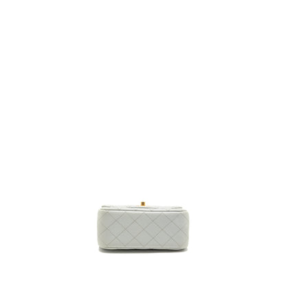 Chanel Camellia Adjustable Chain Mini Square flap bag Lambskin light grey GHW (microchip)