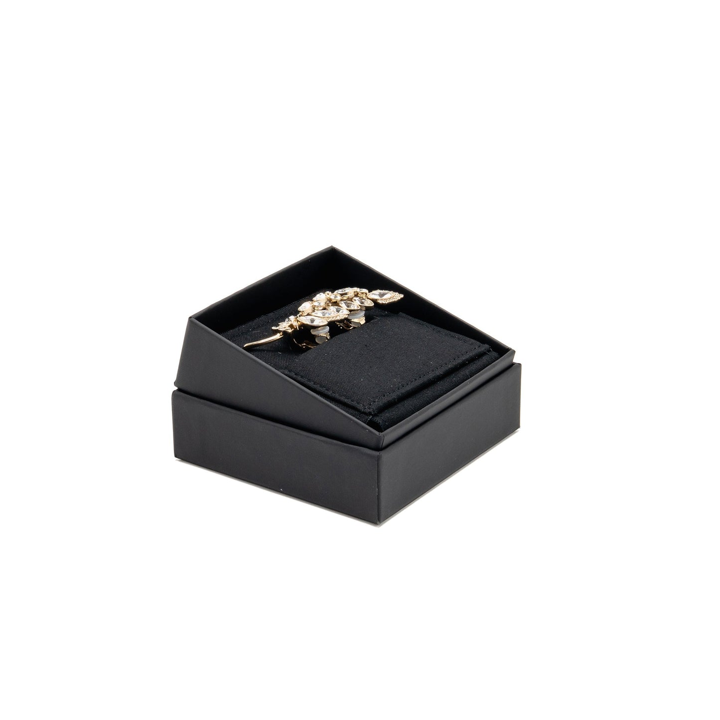 Chanel CC logo Crystal Leaf Single Ear Clips Light Gold Tone