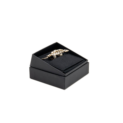 Chanel CC logo Crystal Leaf Single Ear Clips Light Gold Tone