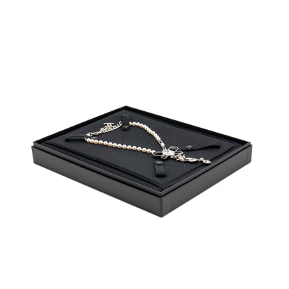 Chanel Crystal/Pearl CC Logo Dropped Necklace Silver Tone