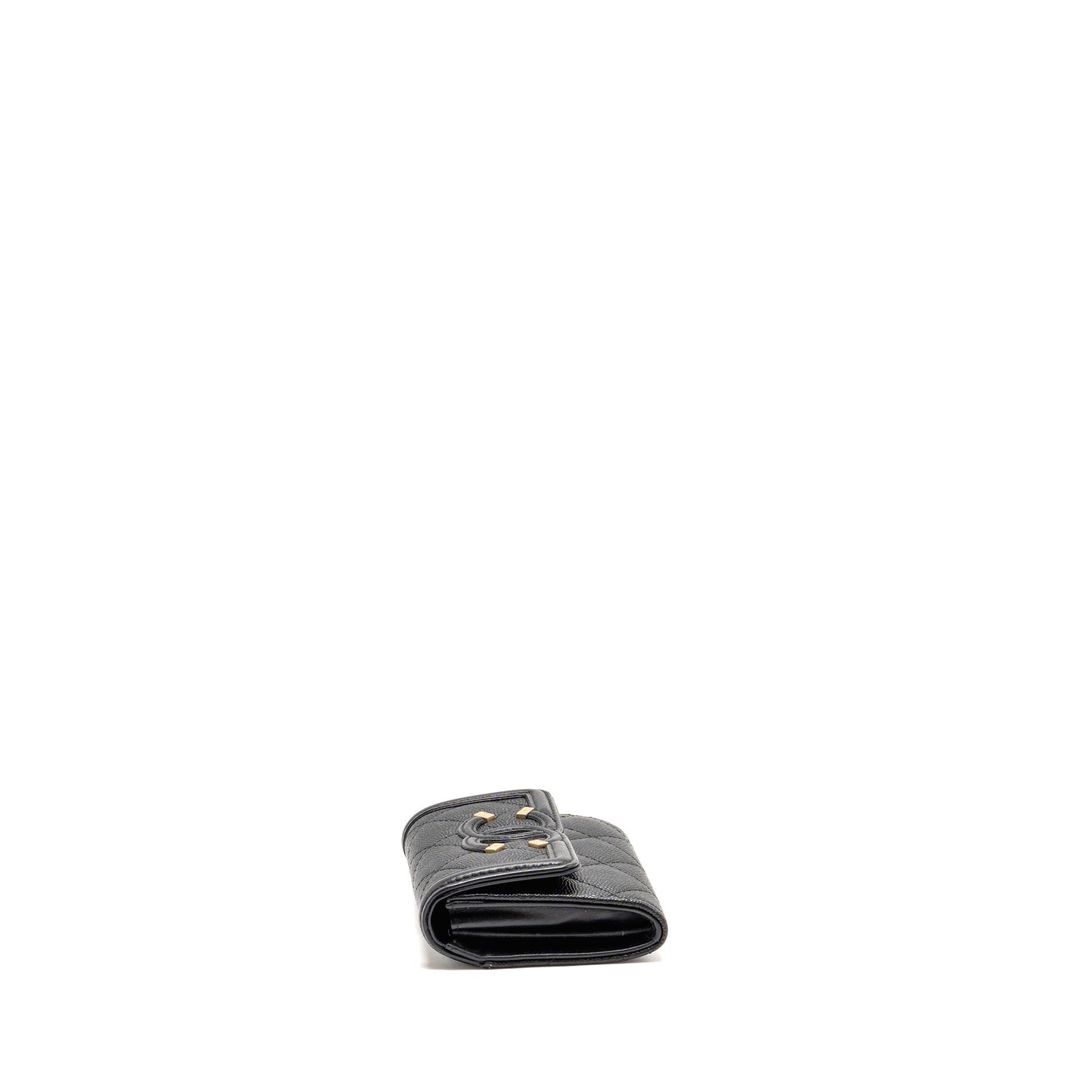 Chanel CC Filigree quilted flap card holder caviar black GHW