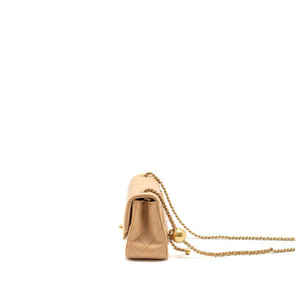 CHANEL Pearl Crush Mini Square Flap Bag Lambskin Beige GHW (Microchip)