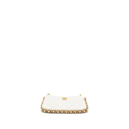 Chanel Quilted CC Purse with Chain Shiny Crumpled Lambskin White GHW (Microchip)
