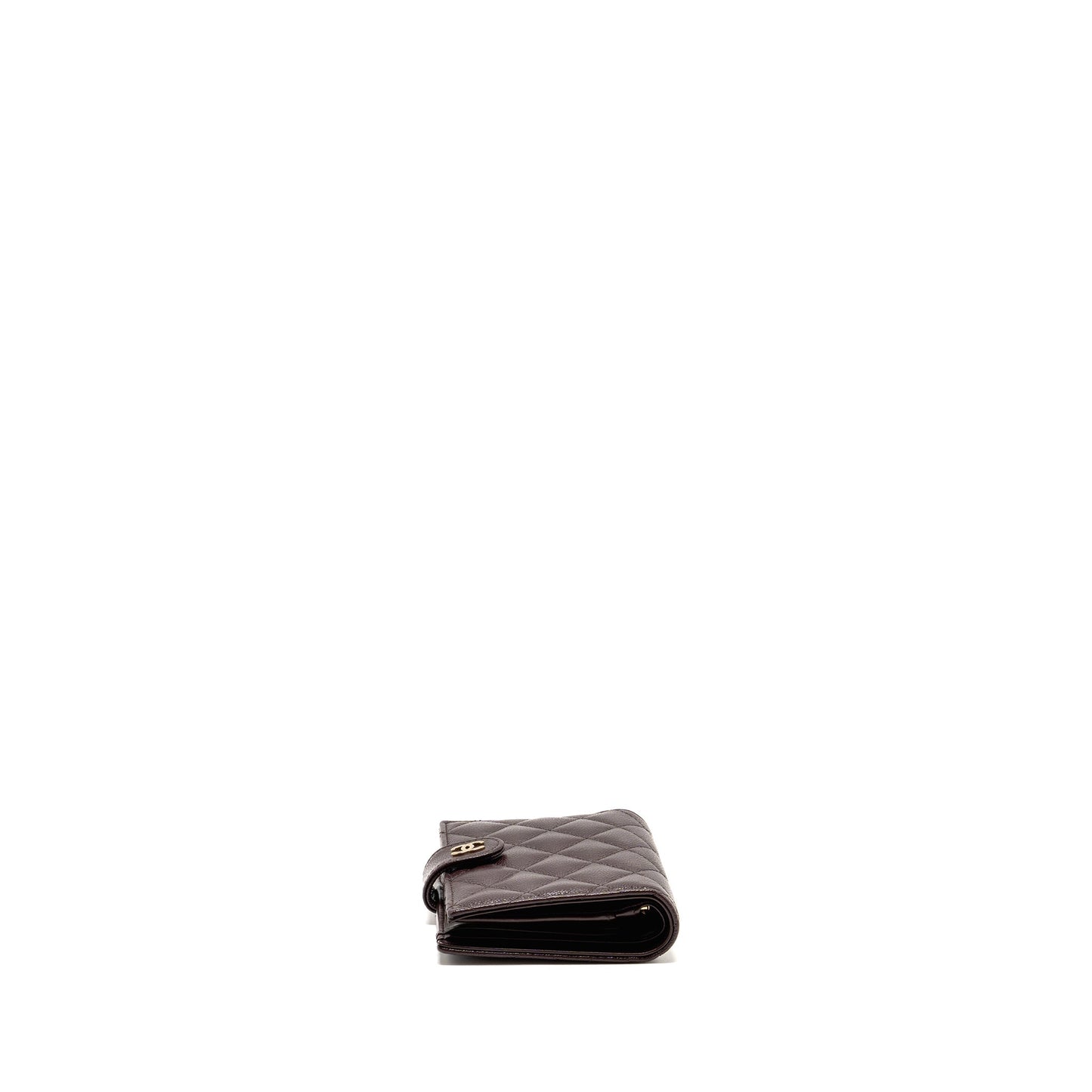 Chanel Quilted Travel Passport Holder Shiny Grained Calfskin Dark Brown LGHW (Microchip)