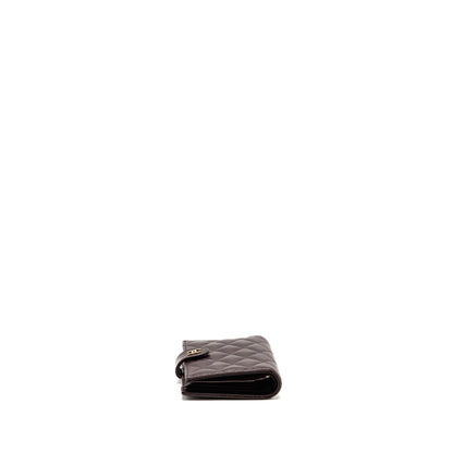 Chanel Quilted Travel Passport Holder Shiny Grained Calfskin Dark Brown LGHW (Microchip)